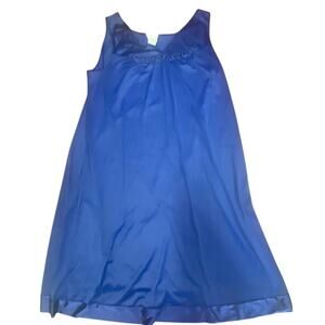 Vintage Vanity Fair Blue Nylon Nightgown Slip Dress - Size L (42)